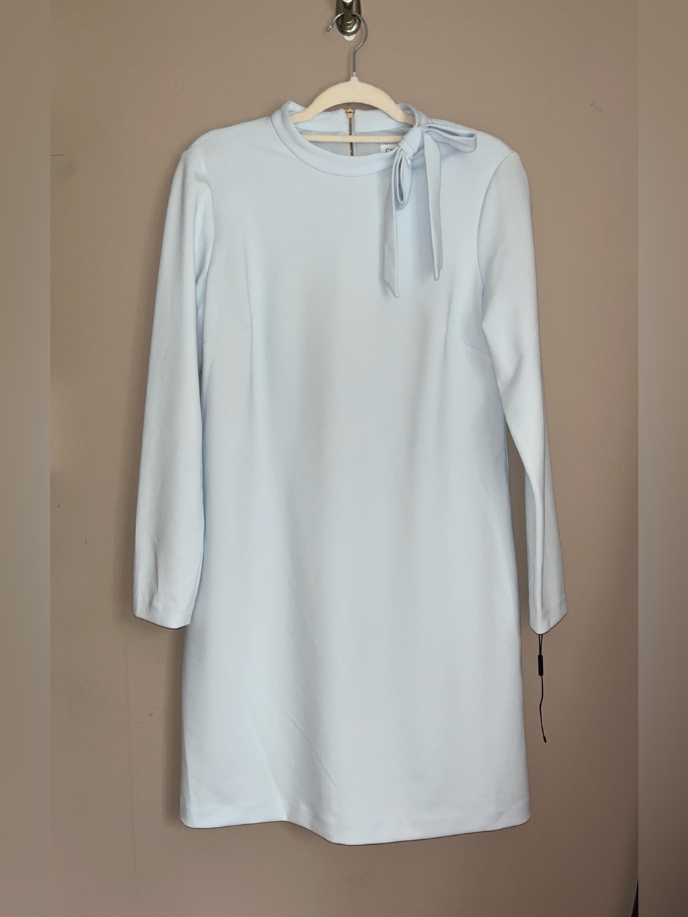 Calvin Klein Light Blue Long-Sleeve Tie-Neck Scuba Crepe Shift Dress size 12
